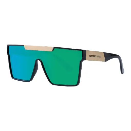 [9340457036056] Mangrove Jacks Revolution C11 Shiny Black w Shiny Gold / Green Revo Polarised Lenses