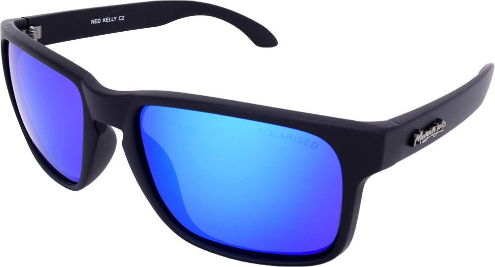 Mangrove Jacks Ned Kelly C2 Matte Black / Blue Revo Polarised Lenses