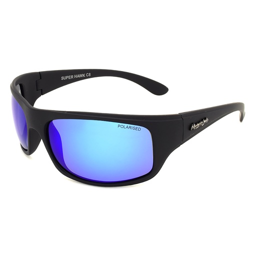 [9337217024309] Mangrove Jacks Super Hawk C8 Matte Black / Ice Blue Revo Polarised Lenses